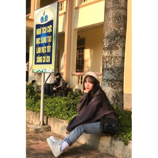 Áo nỉ MAINE in chữ, Áo Sweater nỉ chui đầu Ulzzang Basic