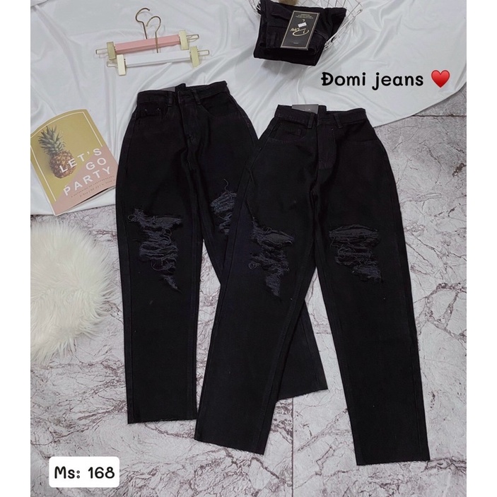 Quần Baggy Jean Nữ Lưng Cao Rách Trẻ Trung Cá Tính Size Nhỏ Ms168