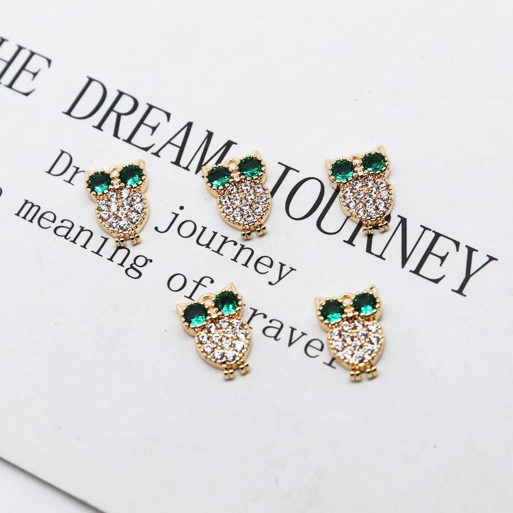 Mặt Dây Chuyền Bằng Đồng Mạ Vàng 18k Hình Chim Cú Đính Đá Zircon diy
