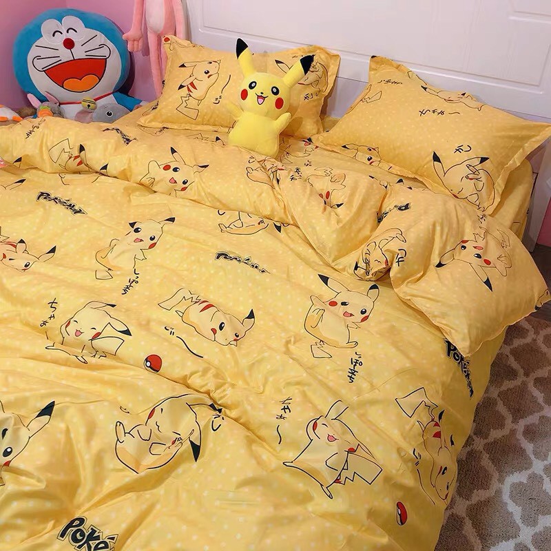 Bộ Chăn Ga Gối SUNNY Bedding Mẫu Pikachu Pokemon Cho Nệm (Drap) M2,M4,M6,M8,2m2( Freesize)
