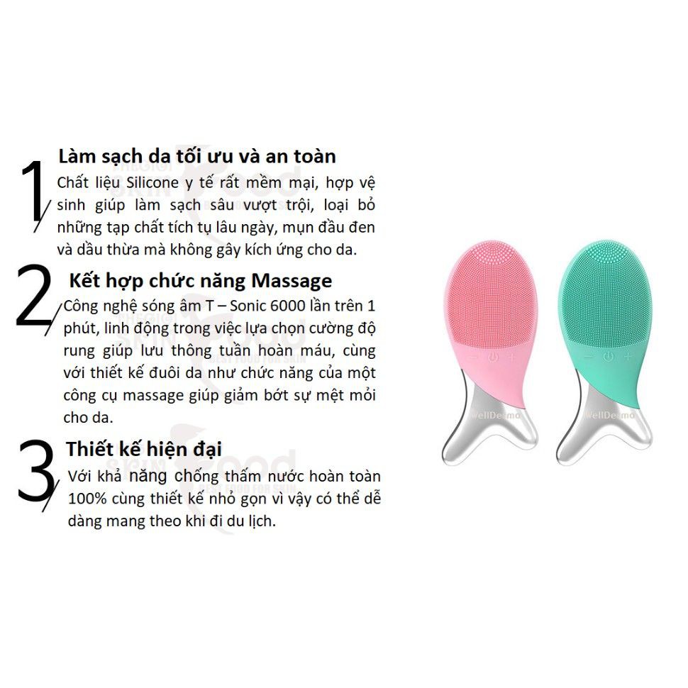 Máy rửa mặt con cá WellDerma Cleansing Fish làm Sạch Sâu, Kết Hợp Chức Năng Massage. | BigBuy360 - bigbuy360.vn