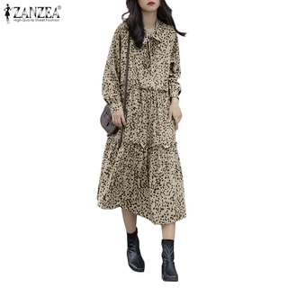 Đầm ZANZEA Tay Dài Họa Tiết Da Báo Thời Trang Cá Tính Dành Cho Nữ