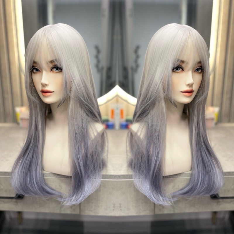 tóc giả thẳng cúp trắng xám tím ❤️free ship 50k ❤️ tặng lưới chùm tóc