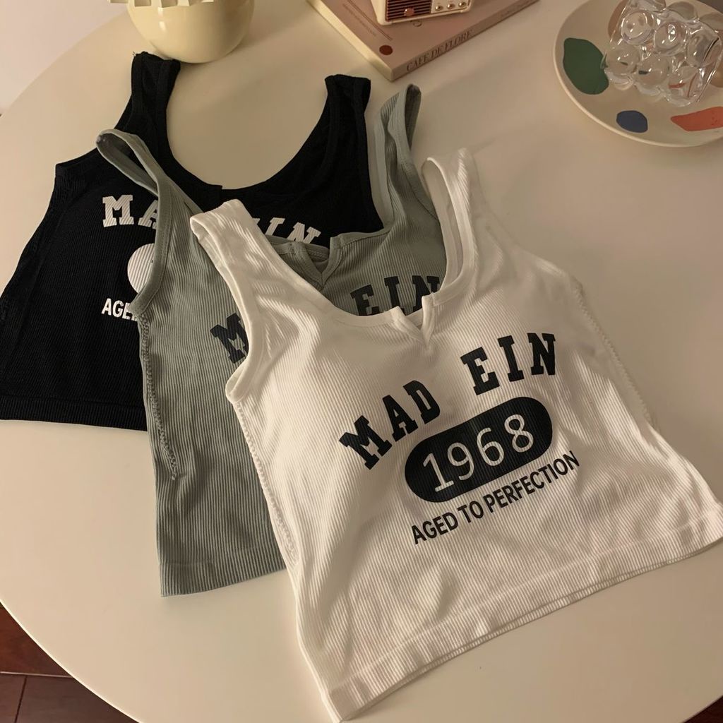 Áo Ống Ngắn Mỏng Vừa Vặn In Chữ Cái Có Dây Treo Thời Trang Mùa Thu Cho Nữ