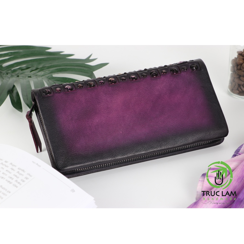 Ví Dài Cầm Tay Thời Trang Nữ Da Thật Cao Cấp Có Khóa Kéo Trang Trí Tán Đinh – Trúc Lâm Handmade