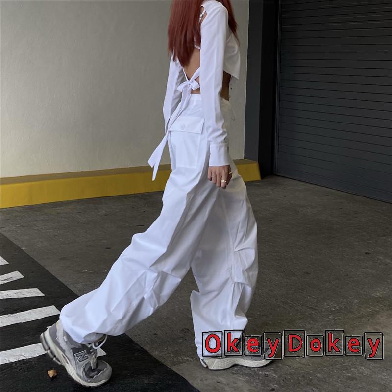 Quần Dài Ống Rộng Lưng Thun Rút Dây Màu Trơn Thời Trang Mùa Hè Cho Nữ