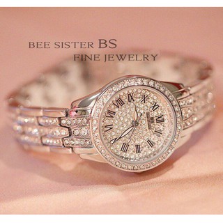 Đồng hồ nữ BeeSister BS dây kim loại mặt tròn nhỏ có số La Mã đính full đá cực sang Hàn Quốc + Tặng hộp đồng hồ + Pin