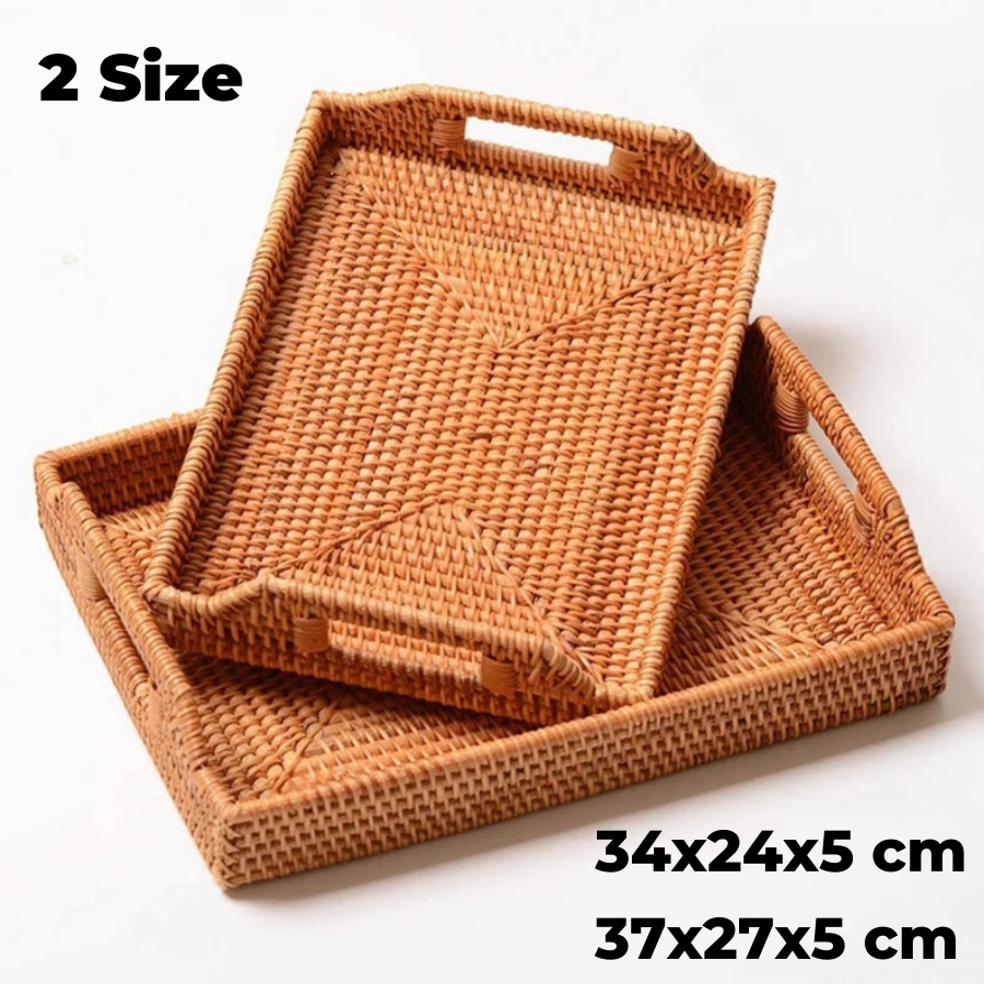 Khay mây tre đan vintage Tre Làng T35 Kích thước 34x24x5cm