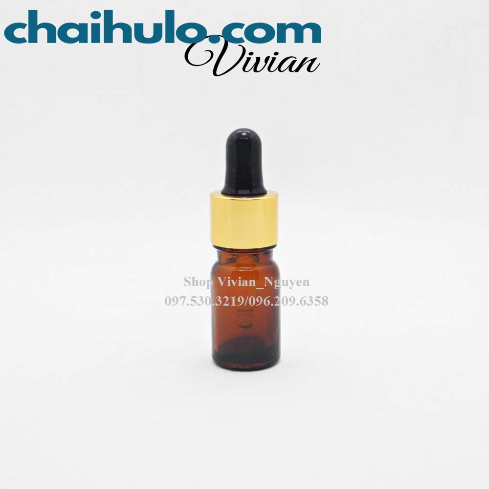 {Sỉ từ 2900đ} Lọ tinh dầu 5ml Serum màu nâu - chai đựng tinh dầu nắp bóp nhôm vàng đầu đen