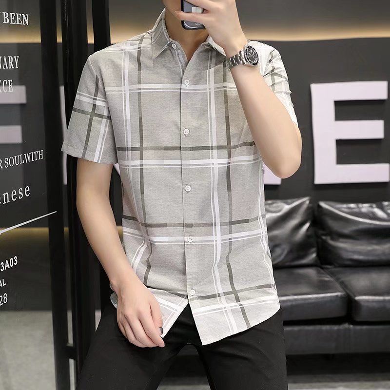Áo Sơ Mi Ngắn Tay Dáng Ôm Phong Cách Hàn Quốc Giản Dị Dành Cho Nam