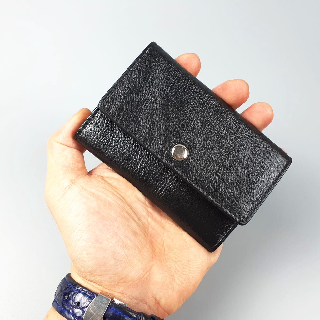 Ví mini nam nữ da bò thật đen mix đỏ MN115VB  - 100% da bò thật, BH 3 năm