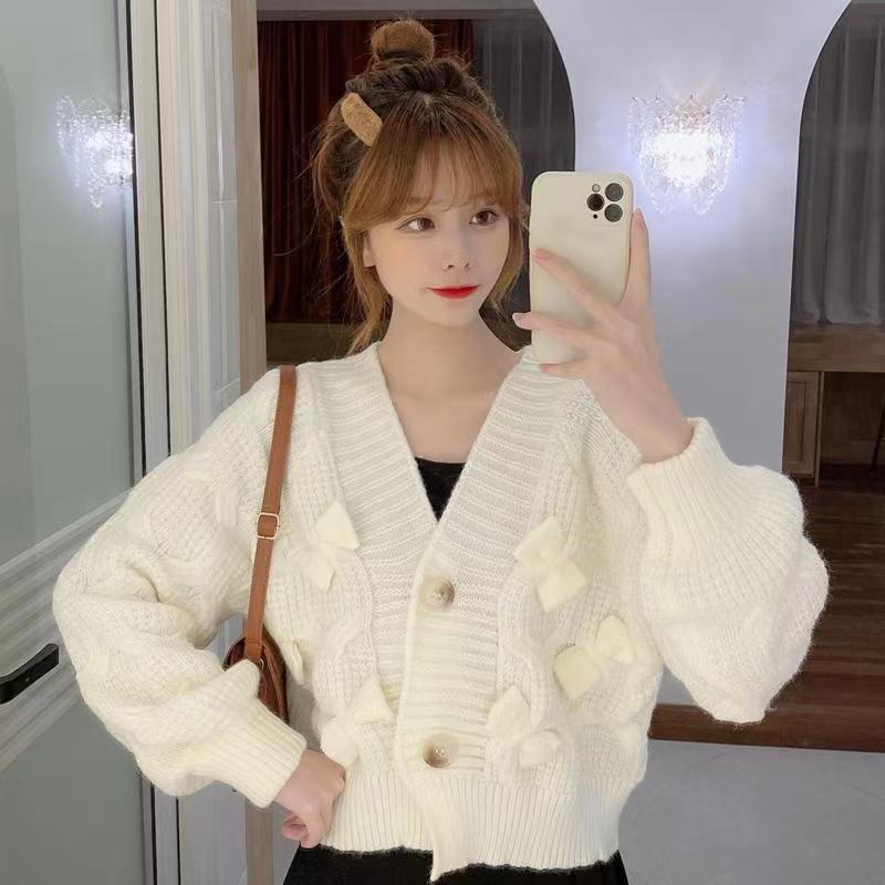 Áo Sweater Dệt Kim Dáng Rộng Đính Nơ Thời Trang Mùa Thu Hàn Quốc Mới