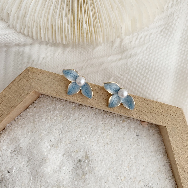 Khuyên tai kẹp không bấm lỗ chốt cố định K242 bằng hợp kim mạ vàng hình bông hoa đính hạt trai dáng ngắn Leous