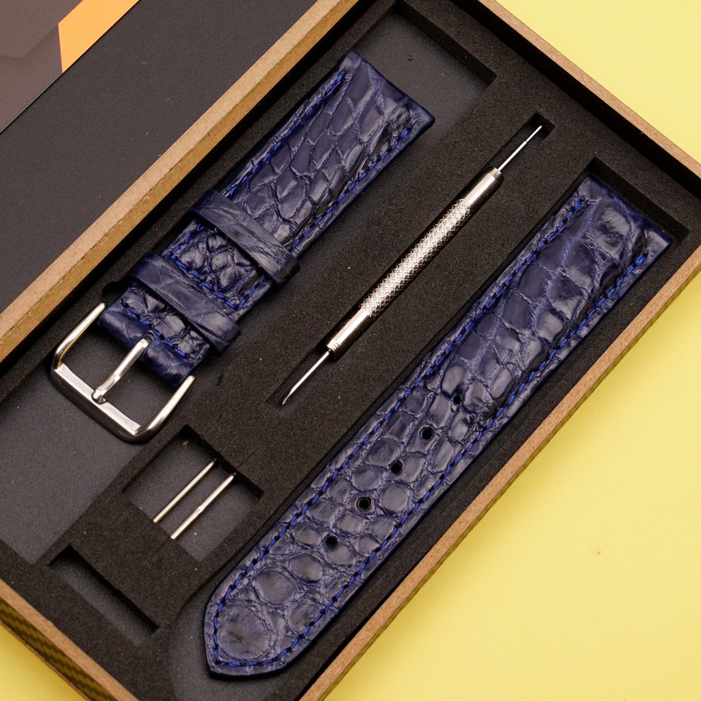 Dây Đồng Hồ Da Cá Sấu Màu Xanh Navy MrFour | Crocodile Leather Watch Bands