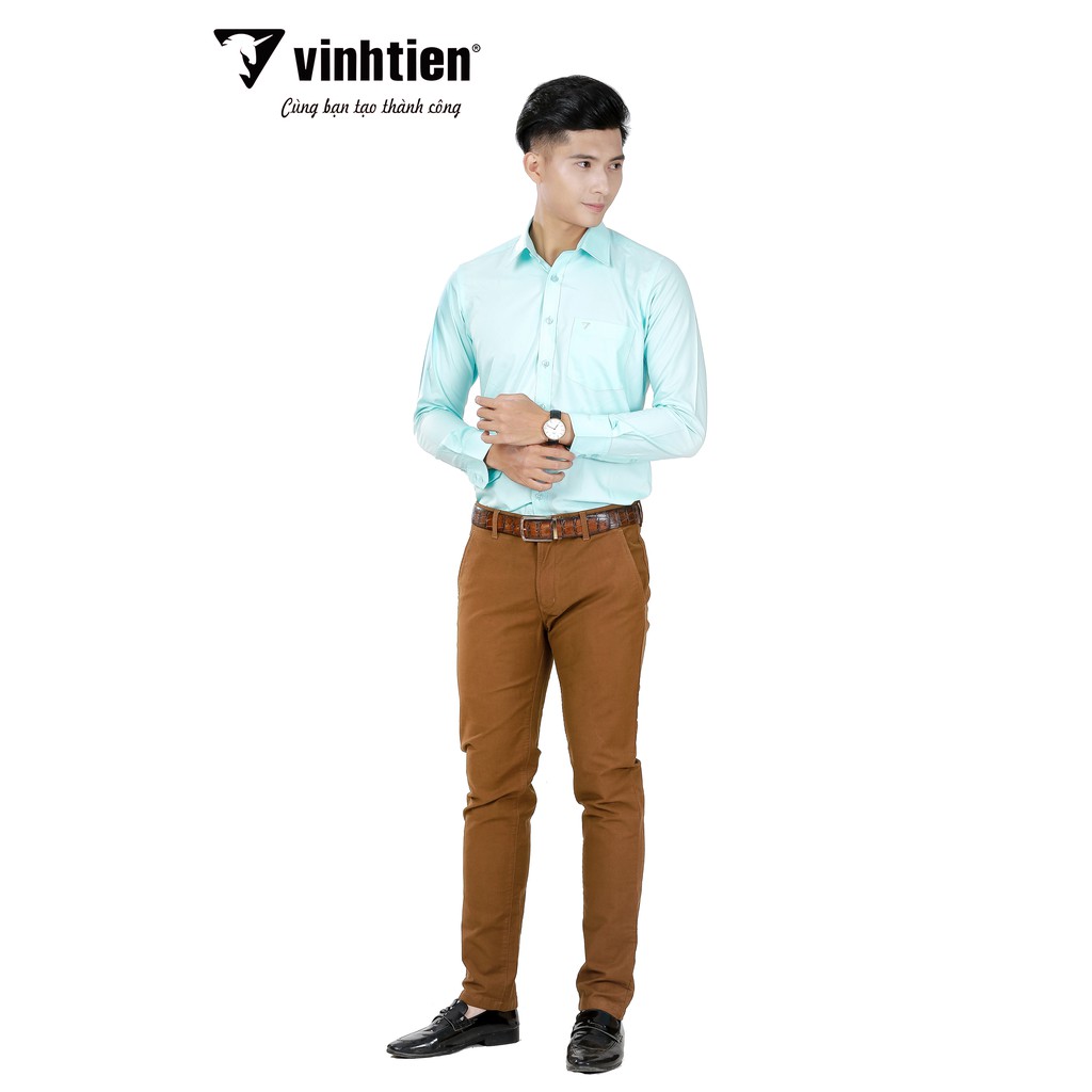 Áo sơ mi nam tay dài vạt bầu Slim Fit Vĩnh Tiến 330 - xanh ngọc