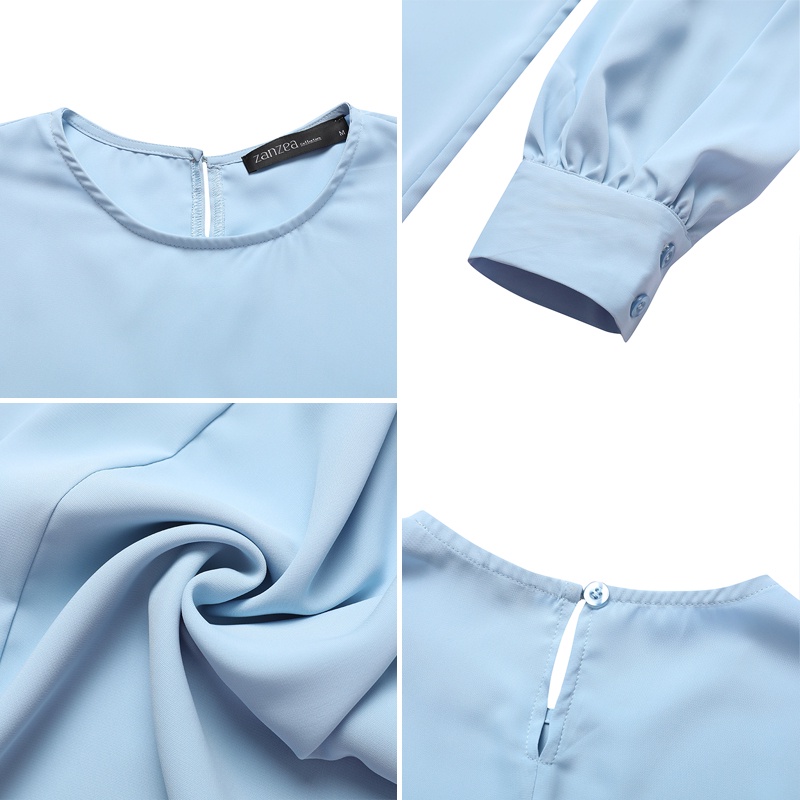 Set áo tay dài cổ tròn kèm quần dài lưng thun ZANZEA thời trang cho nữ