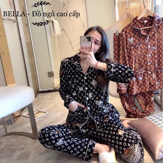 BỘ NGỦ MẶC NHÀ chất nhung hoạ tiết L.V màu đen
