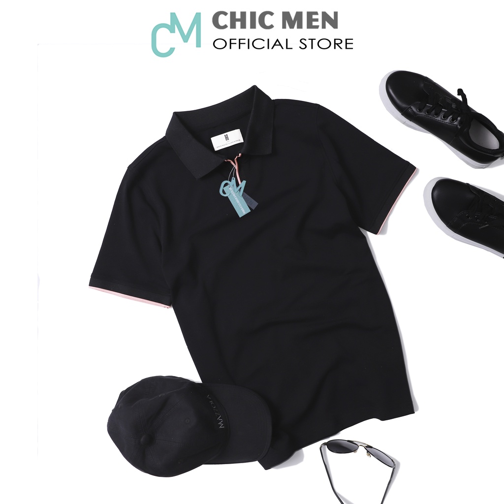 Áo POLO nam cổ chữ V Bo Hồng, vải cá sấu CVC, form regular, lịch lãm, màu Đen - CHICMEN | BigBuy360 - bigbuy360.vn