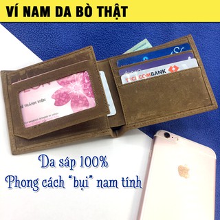 [Ví Nam da bò thật] Ví nam phong cách bụi bặm cực nam tính 100% da bò thật cực bền