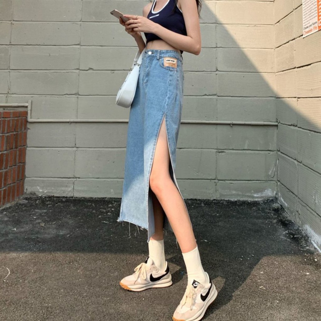 Chân Váy Denim Dài Xẻ Tà Thời Trang Hè 2021 Cho Nữ | BigBuy360 - bigbuy360.vn