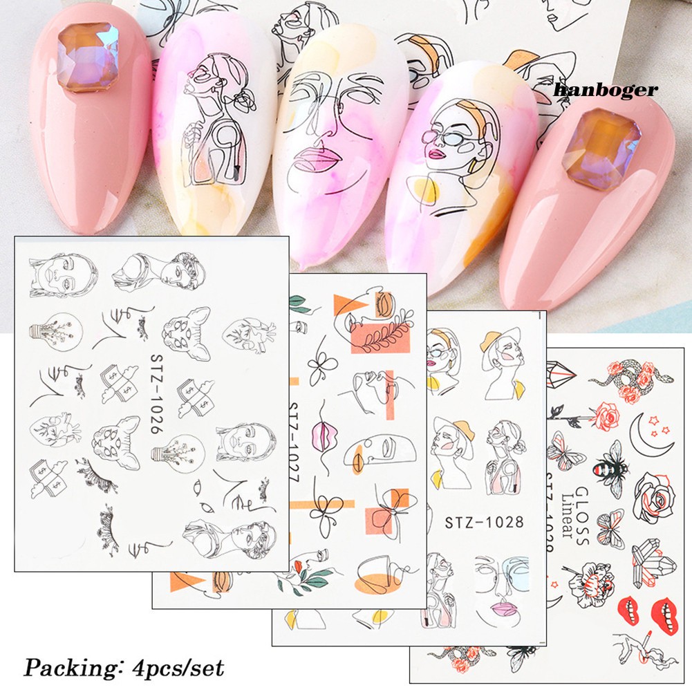 Set 16 Miếng Nhãn Dán Trang Trí Móng Nghệ Thuật Phong Cách Đường Kẻ Độc Đáo