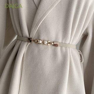 DAIGA Elegant Leather Belt Vintage Female Waist Strap Thin Waistband Elastic Double Pearl Metal Buckle Knot Adjustable For Women Dress Decoration/Multicolor