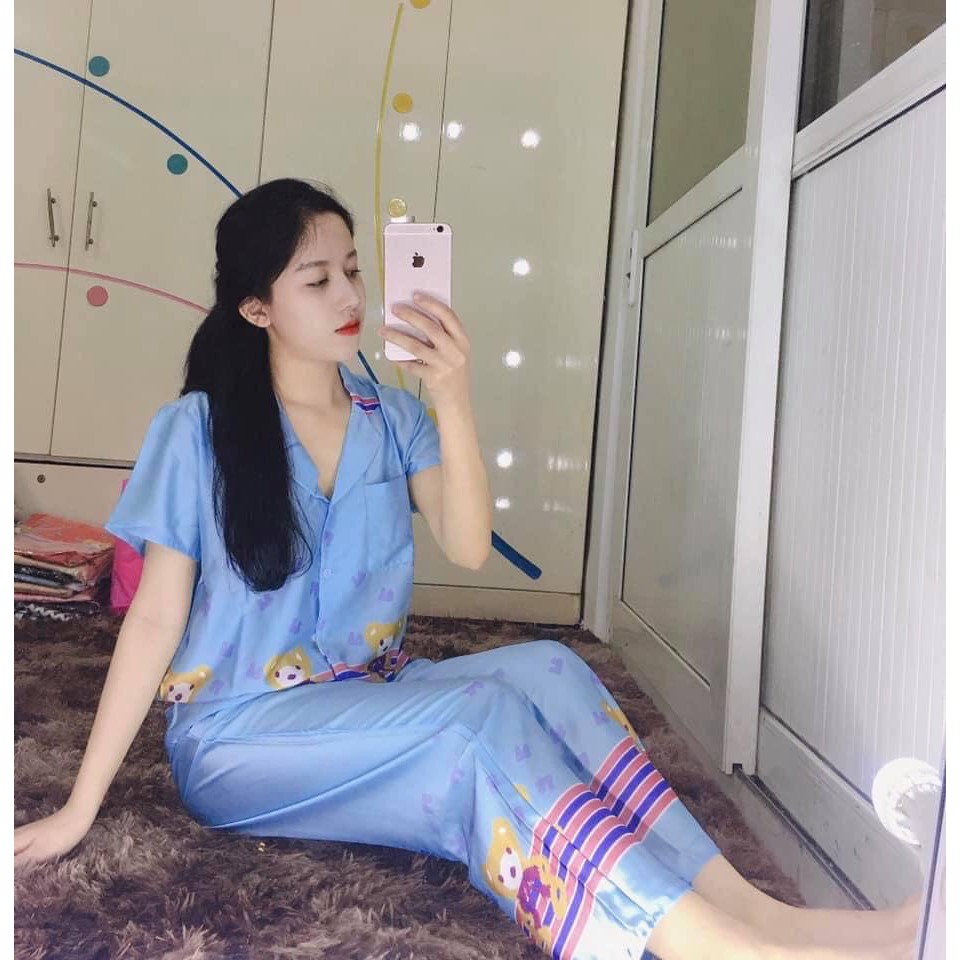 BỘ PIJAMA SATIN TAY NGẮN QUẦN DÀI CHÂN BÔNG MS20 | BigBuy360 - bigbuy360.vn