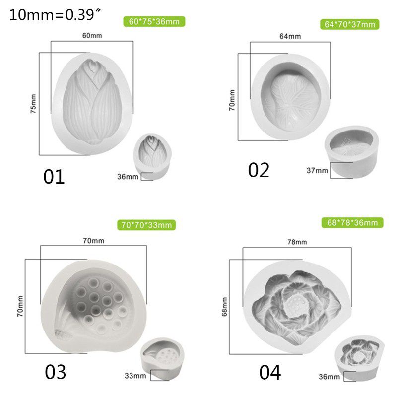 Set 4 khuôn silicon  hoa sen, lá sen 4D làm bánh chè trôi nước, rau câu, bánh da lợn, cơm xôi