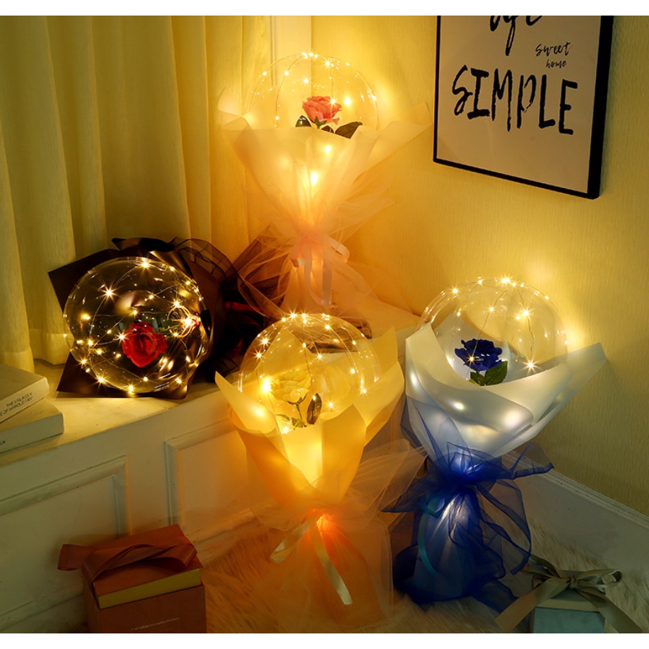 Bộ Bong Bóng Trong Suốt Hình Hoa Hồng BOBO Dùng Trang Trí Tiệc Cưới/Sinh Nhật