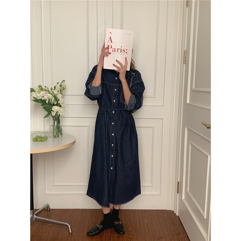 Đầm Denim Tay Dài Cột Dây Thời Trang Trẻ Trung 45980