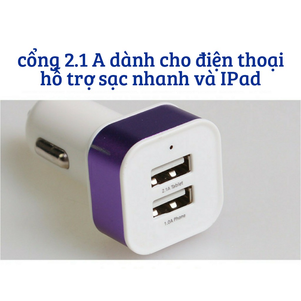 TẨU SẠC CHO Ô TÔ, XE HƠI 2 CỔNG USB HỖ TRỢ SẠC NHANH 2.4A  ( KIỂU DÁNG VUÔNG )