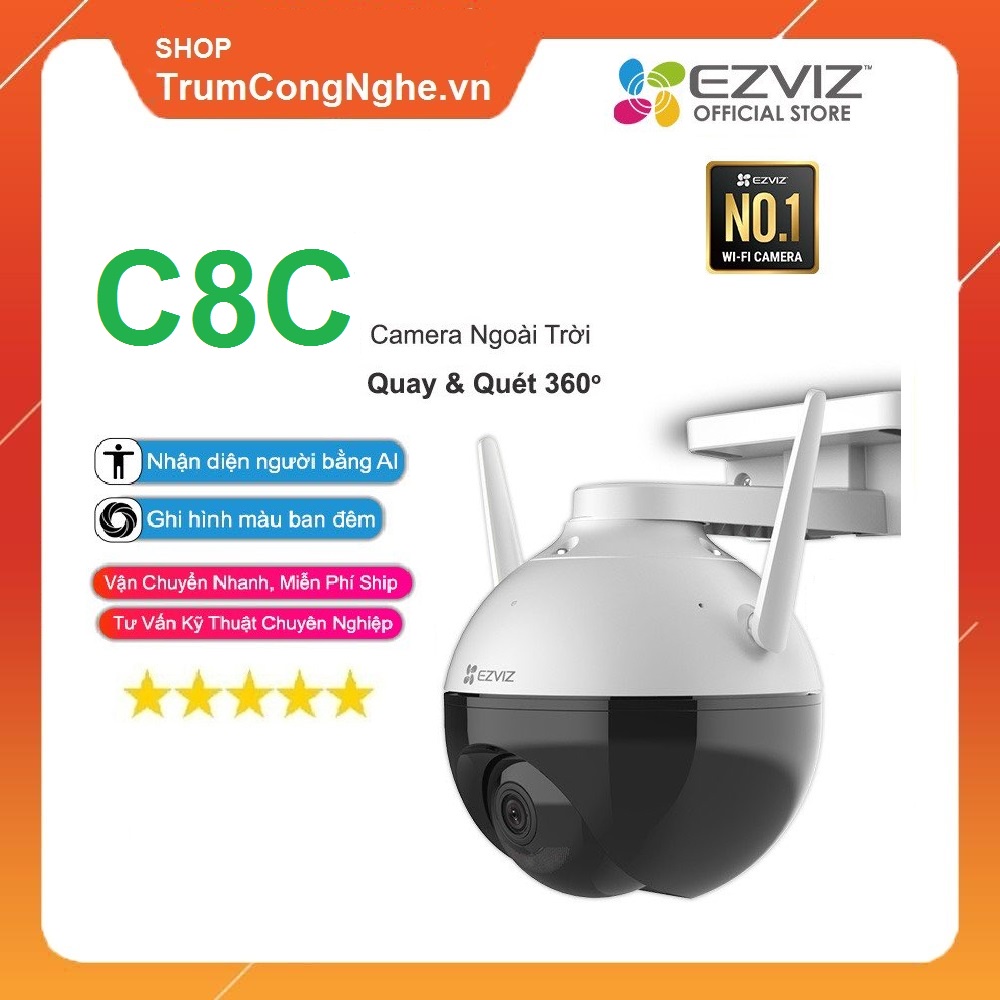 Camera ngoài trời EZVIZ C8C độ phân giải nét 2MP 1080P Xoay 360 độ , nhận diện người AI thông minh