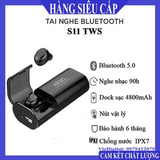 Tai Nghe Bluetooth, Tai Nghe Không Dây 5.0 Kiêm Sạc Dự Phòng S11 Chất Lượng Cao, Chống Nước IPX5, Chống ồn.