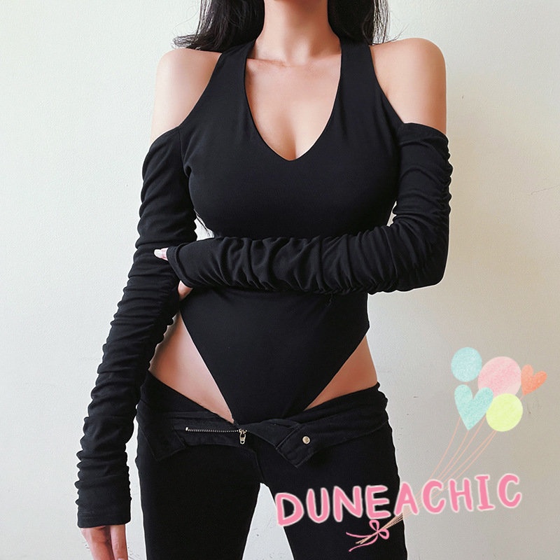 DUNEA Jumpsuit tay dài cổ chữ V thiết kế hở lưng quyến rũ