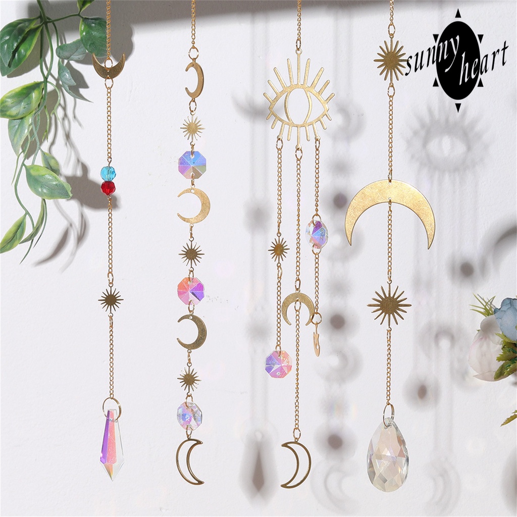 Chuông Gió Treo Trang Trí Hình Ngôi Sao/Mặt Trăng/Mặt Trăng Bằng Pha Lê Giả Kim Loại Chống Trầy Xước