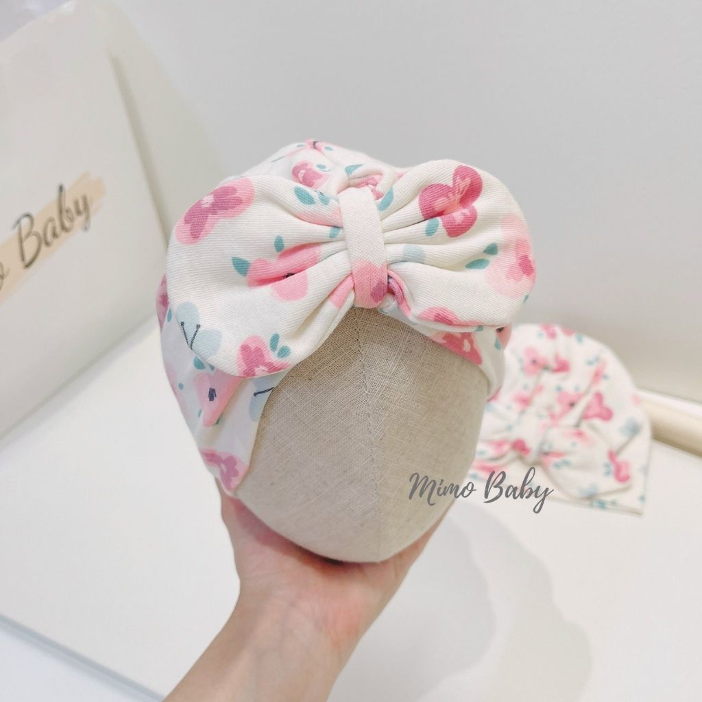 Mũ turban họa tiết hoa màu hồng tím vintage xinh xắn cho bé gái MTB165 Mimo Baby