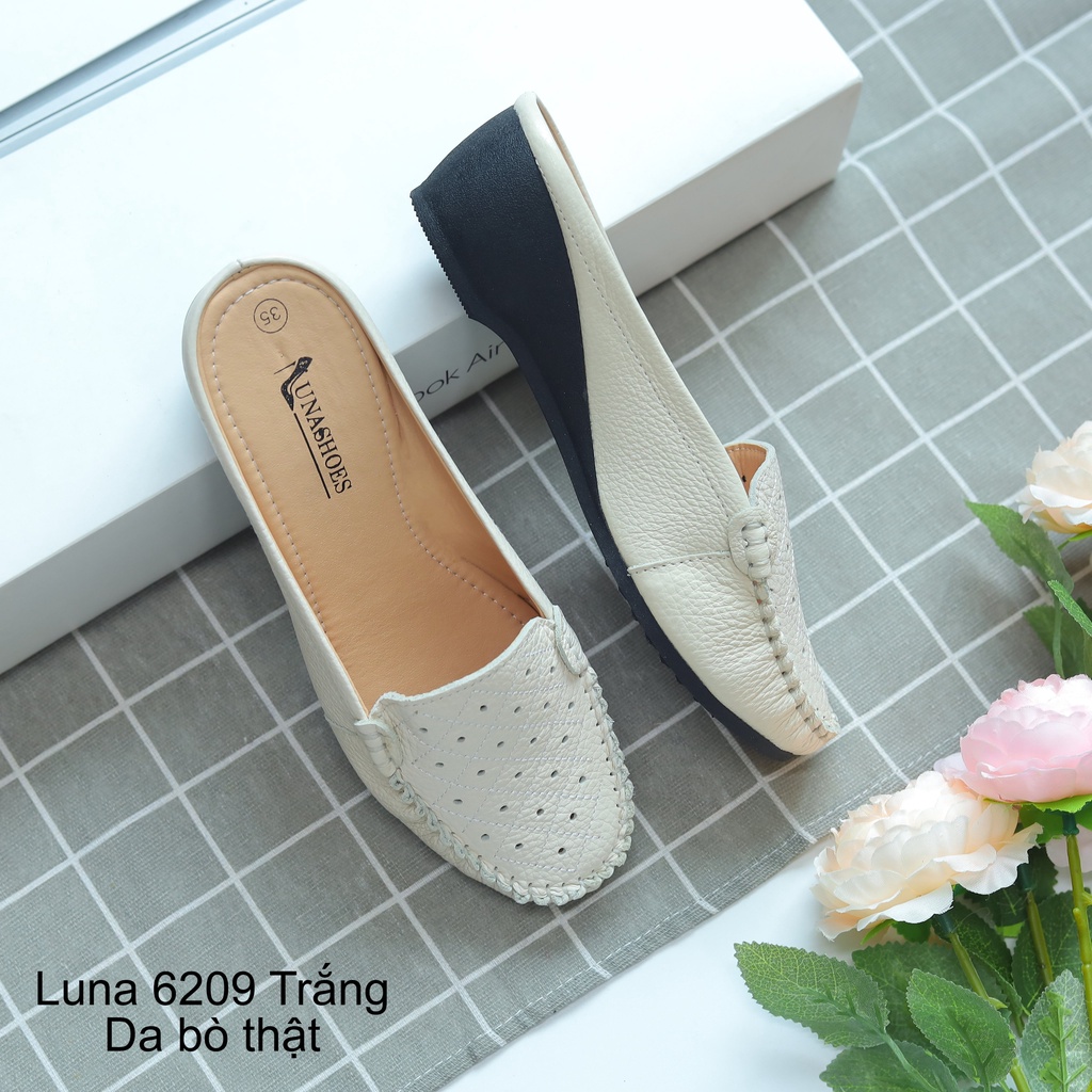 Giày sục nữ LUNA 6209 giày da bò thật chất lượng cao bảo hành 2 năm 1 đổi 1 dễ phối đồ đi êm chân dép trung niên cho mẹ