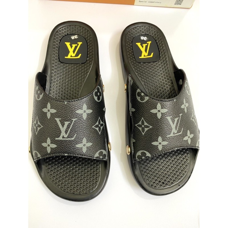 Dép LV In Hoa Nam Nữ - Dép Quai Ngang đế da êm chân bền chắc thời trang
