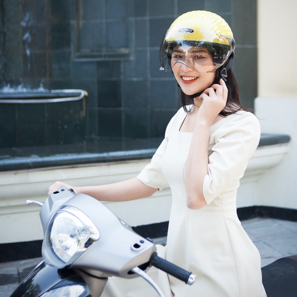 Mũ bảo hiểm nữ nửa đầu GRO HALY vỏ sò, có kính ngắn nhiều màu