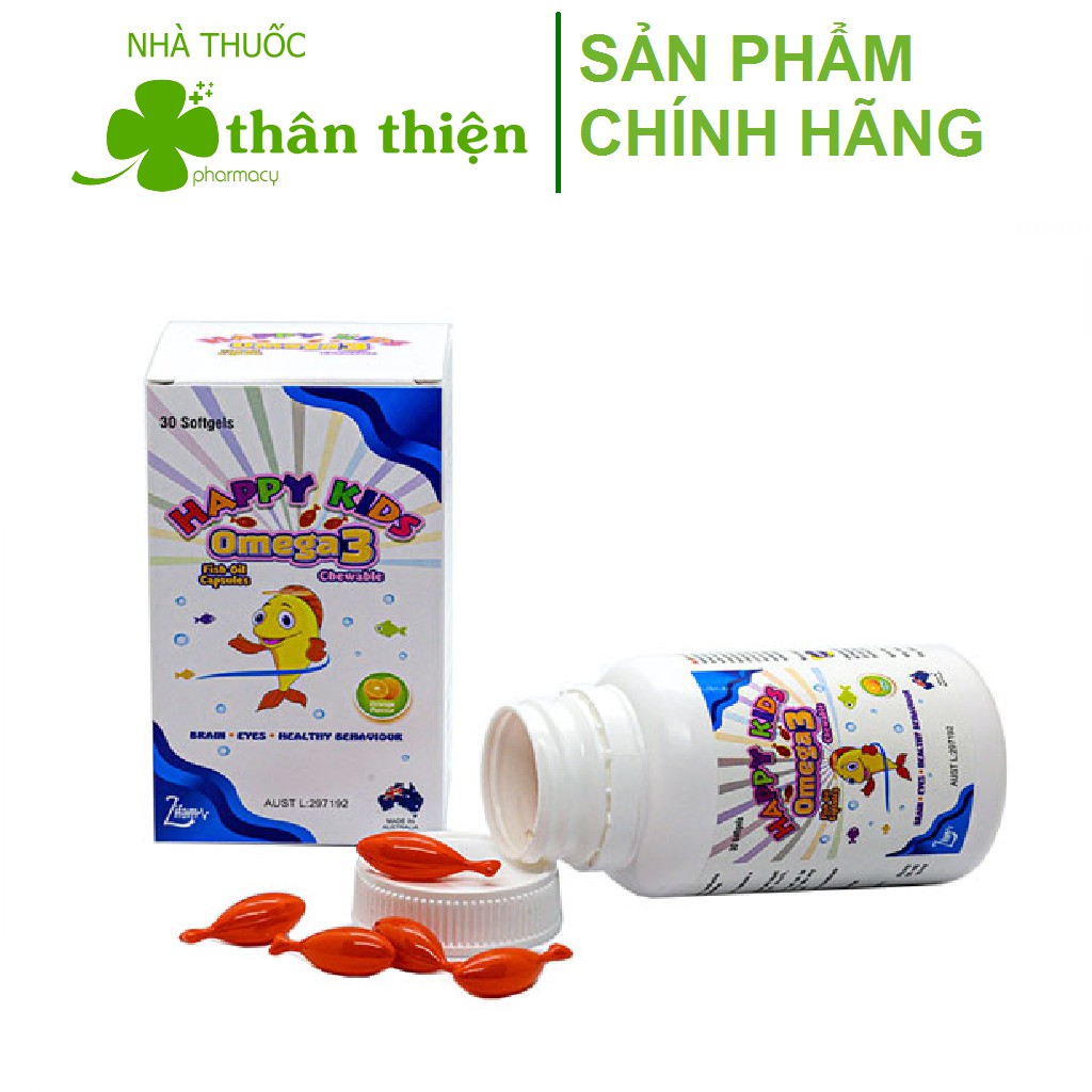 {Úc}Viên nhai Happy Kids Omega 3 –Hỗ trợ phát triển trí thông minh cho trẻ, giúp mắt sáng, tăng cường đề kháng (30 viên)