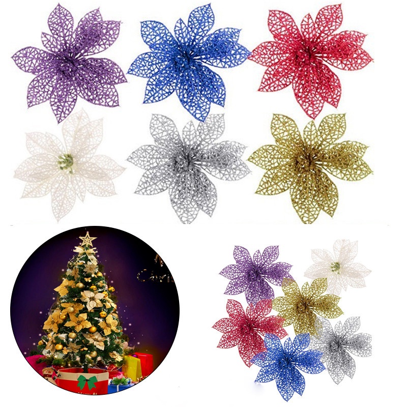 Set 5 bông hoa 10cm trang trí cây thông giáng sinh