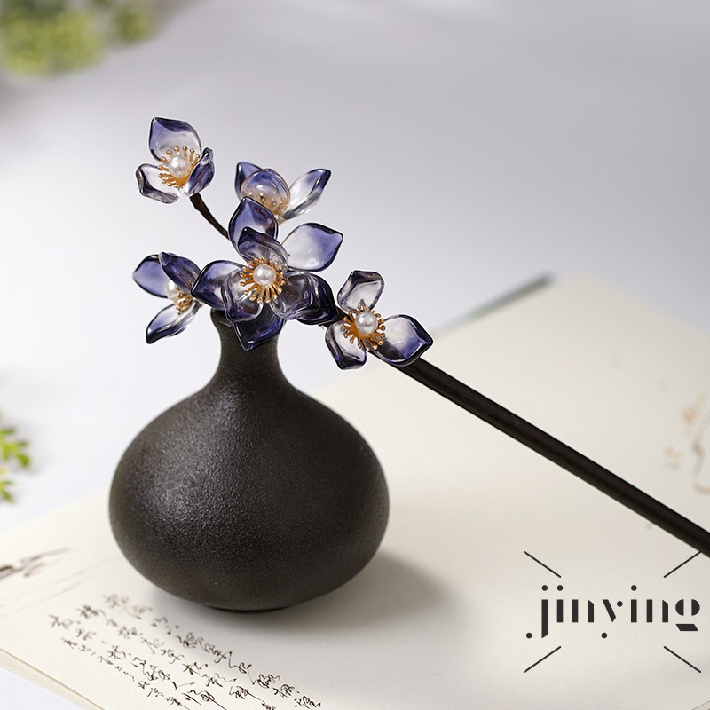Trâm cài tóc bằng gỗ đàn hương họa tiết hoa làm thủ công kiểu Trung Quốc