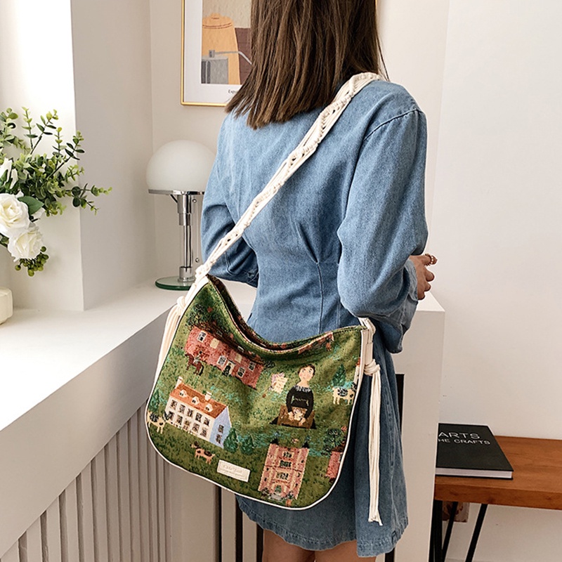 Túi Đeo Vai Vải canvas In Họa Tiết Thời Trang Cho Nữ