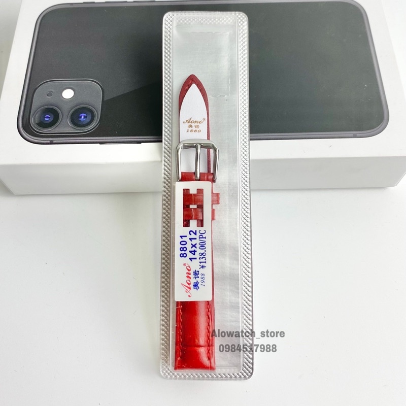 Dây da đồng hồ nam nữ Vân cá sấu có hộp đủ size 12mm > 24mm