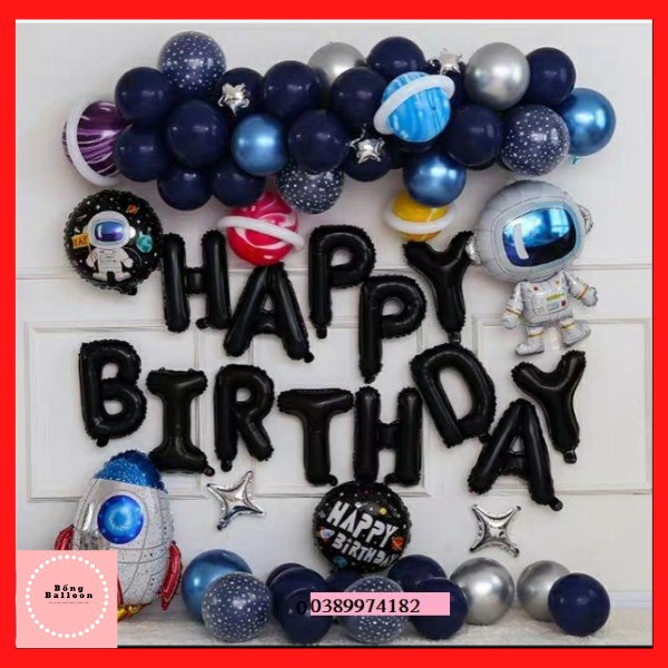 Trang trí sinh nhật cho bé trai 🍓Bống Balloon shop🍓 Set bóng trang trí sinh nhật bé trai chủ đề phi hành gia ver 4