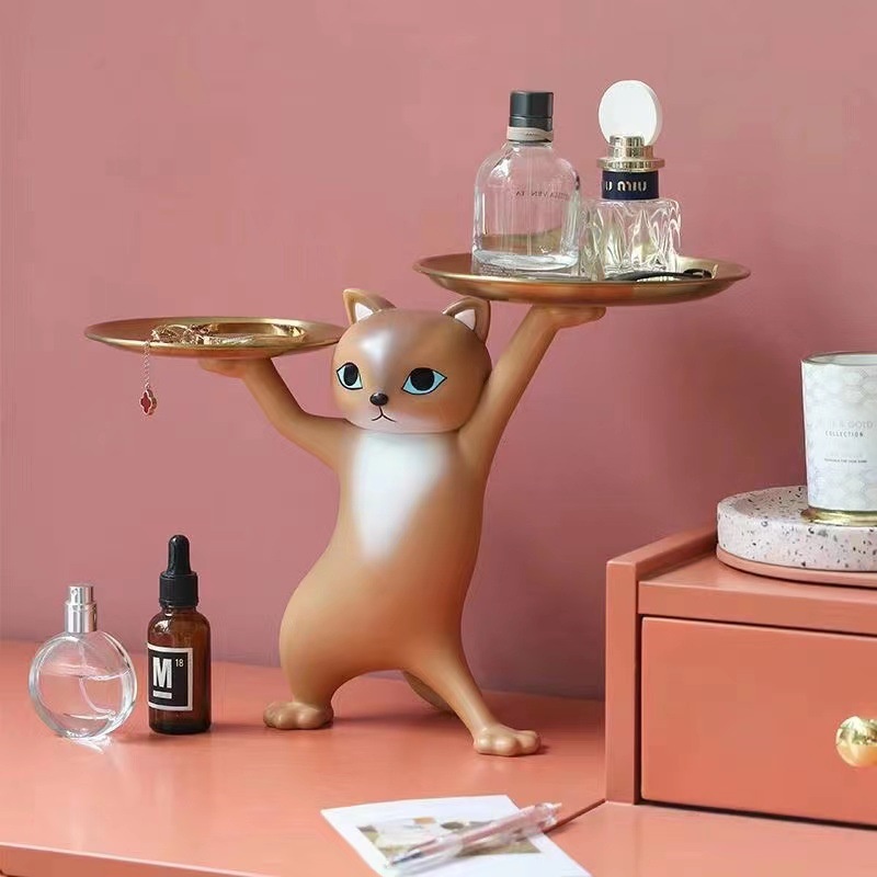 Mèo lắc hông Sáng Tạo vui vẻ bê hai  đĩa SG.DECOR Đựng Đồ Trang Trí Nhà Cửa Khay Đựng Chìa Khóa decor kệ tủ nội thất
