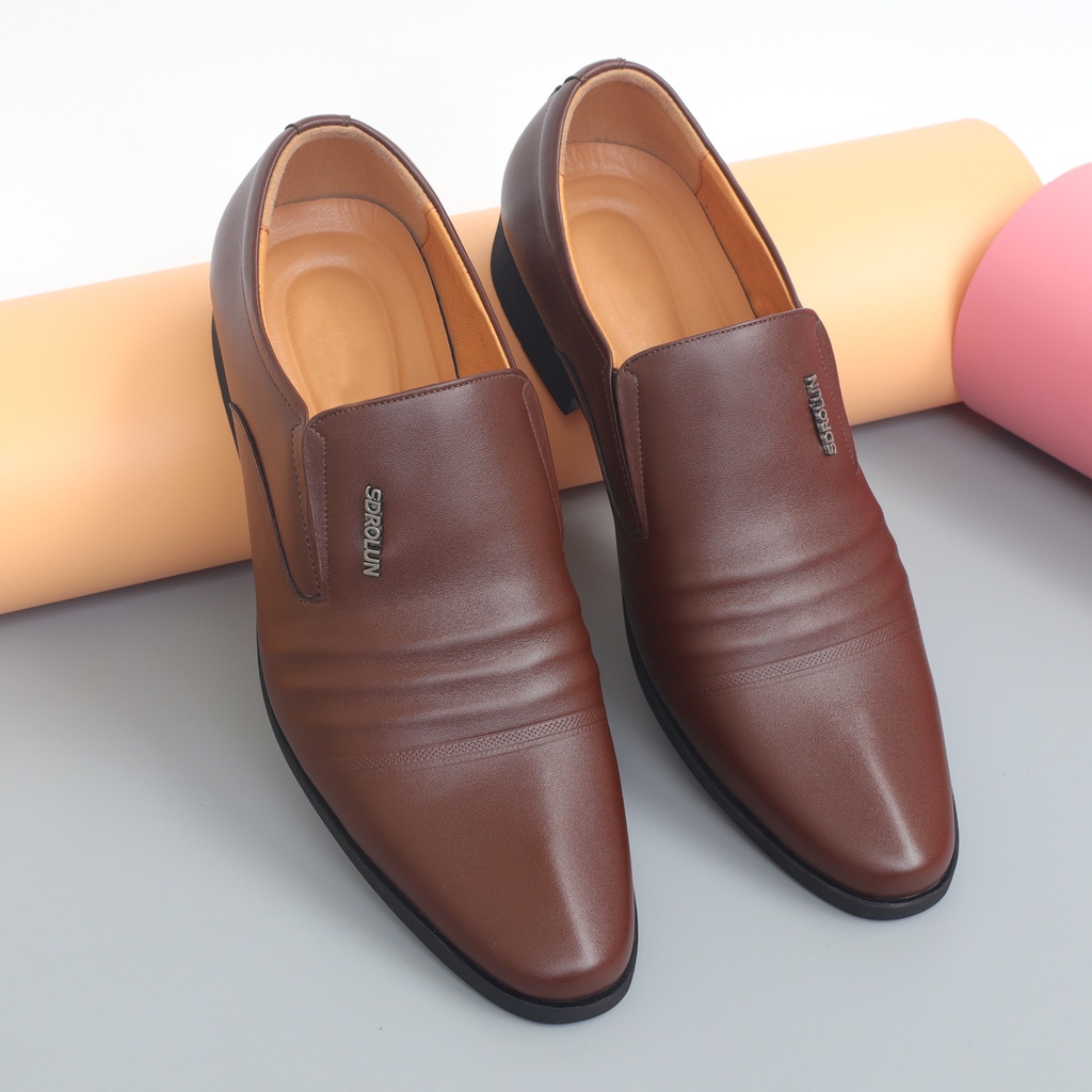 Giày tây da bò màu nâu, giày lười nam da bò đế cao su đúc - NeO4528na