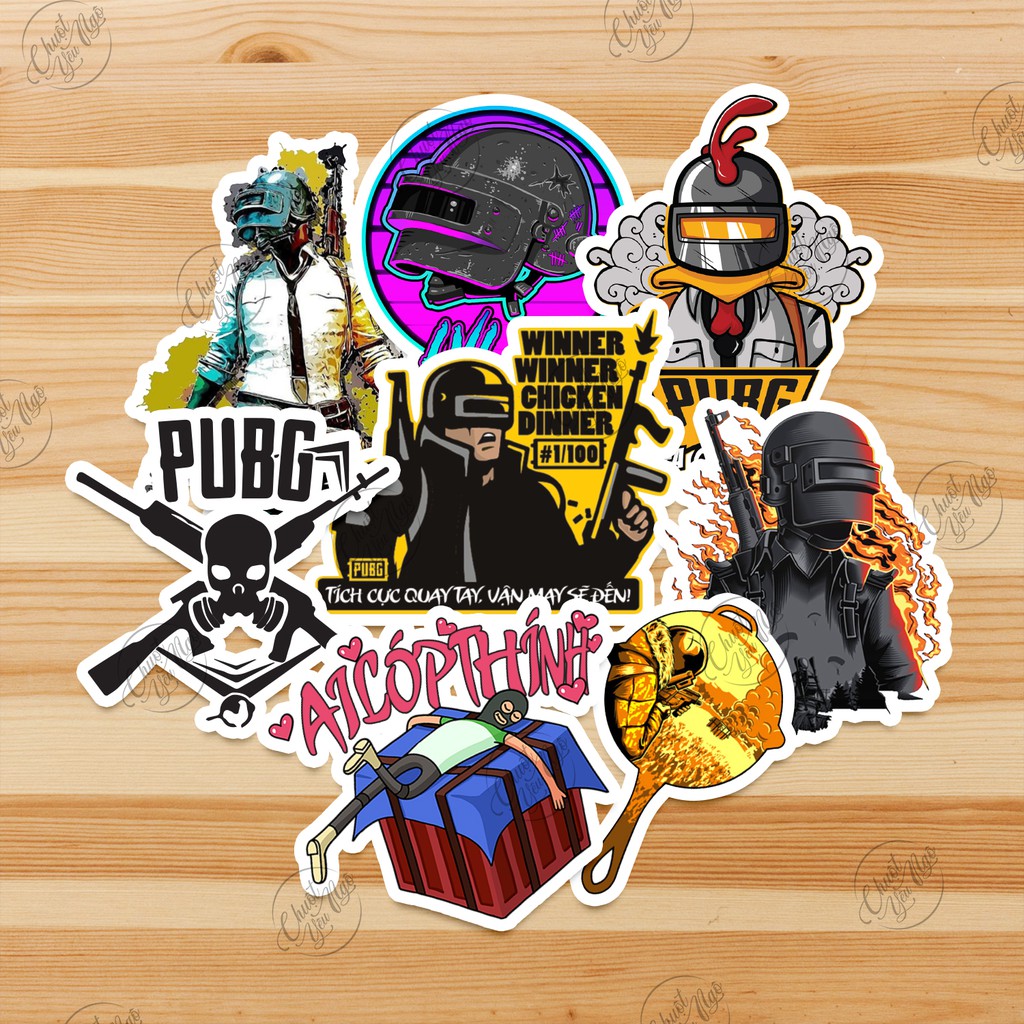 Combo 25/50/100 mẫu sticker hình dán chủ đề game PUBG chất liệu decal dán điện thoại. laptop, xe đạp,...