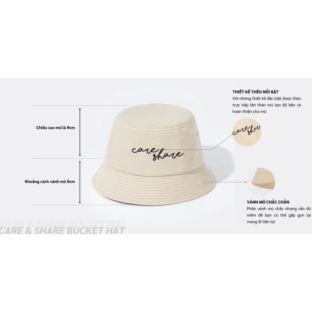 Mũ Bucket Hat thêu Care &amp; Share Handwriting màu be thương hiệu Coolmate