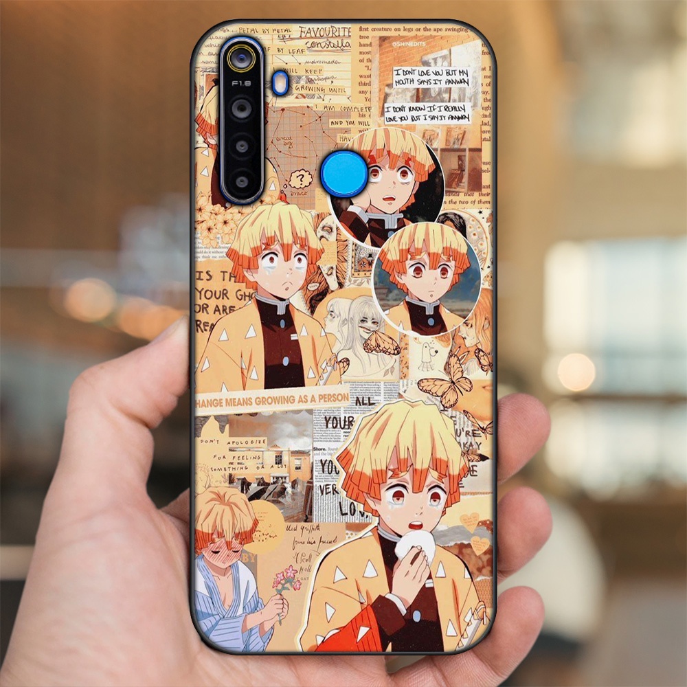 Ốp lưng Realme 5, 5 Pro viền đen in hình Zenitsu Kimetsu no Yaiba